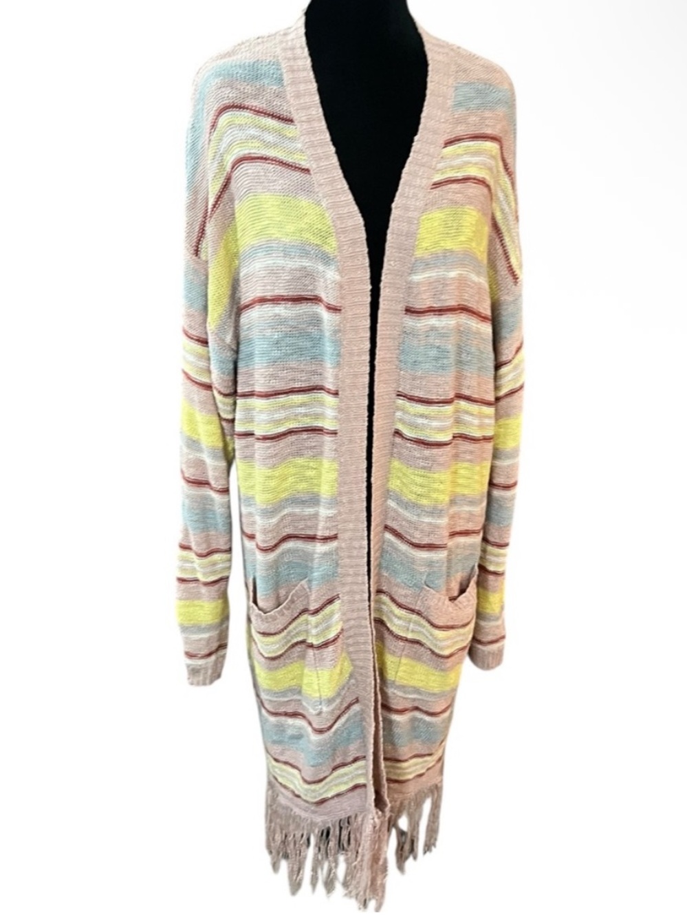 Wonderly Multicolor Striped Cardigan with Fringe XL